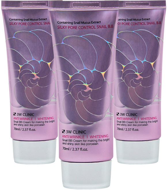 3W CLINIC 絲滑毛孔隱形蝸牛BB霜, 單色, 3條, 70ml