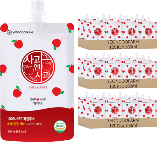 YEONDOOFARM 韓國好農蘋果汁, 100ml, 360包