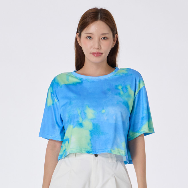 elsso. 女款漸層渲染印花寬鬆短版短袖T恤