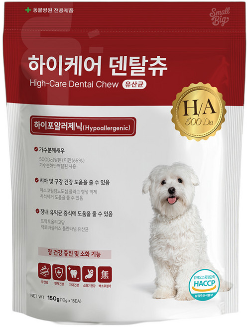스몰빅 강아지 하이케어 초저분자 저알러지 덴탈껌, 150g, 1개, 유산균