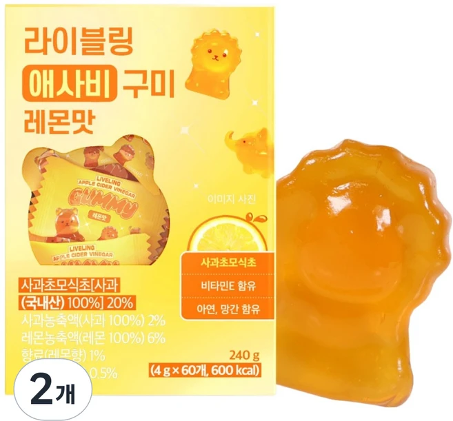 라이블링 애사비 구미 레몬맛 60개입, 240g, 2개 - 쿠팡