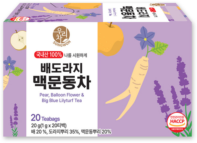 우리차 송원식품 배도라지 맥문동차 티백, 1개, 20개입, 1g