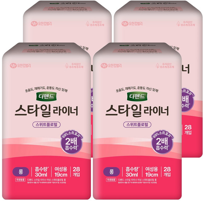 디펜드 여성용 스타일 라이너 스위트플로럴향, 28개입, 4개