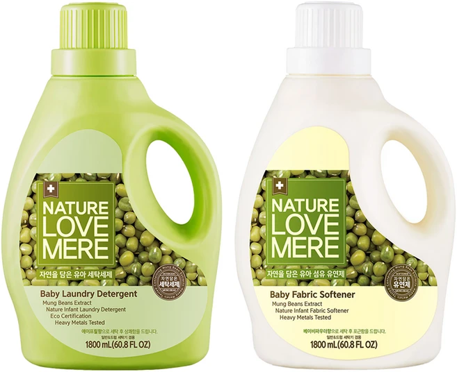 네이쳐러브메레 녹두 유아 세제 1800ml + 섬유유연제 1800ml, 1세트 - 쿠팡
