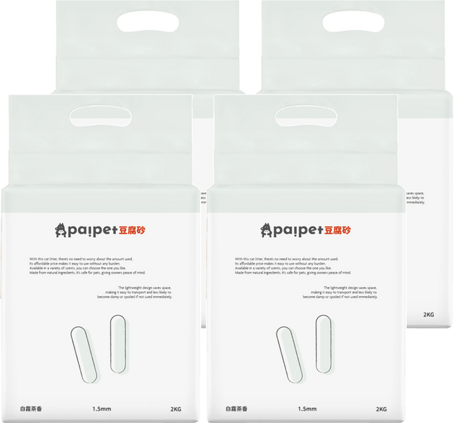 paipet 豆腐砂 1.5mm, 2kg, 4包, 白霧茶香