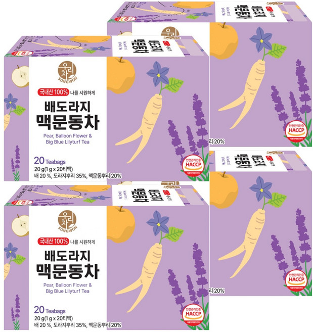 우리차 송원식품 배도라지 맥문동차 티백, 4개, 20개입, 1g