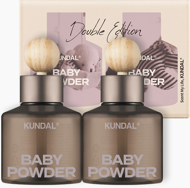 쿤달 퍼퓸 차량용 방향제 75ml 본품 2개 + 우드볼 스틱 2개 세트, 베이비파우더, 1세트