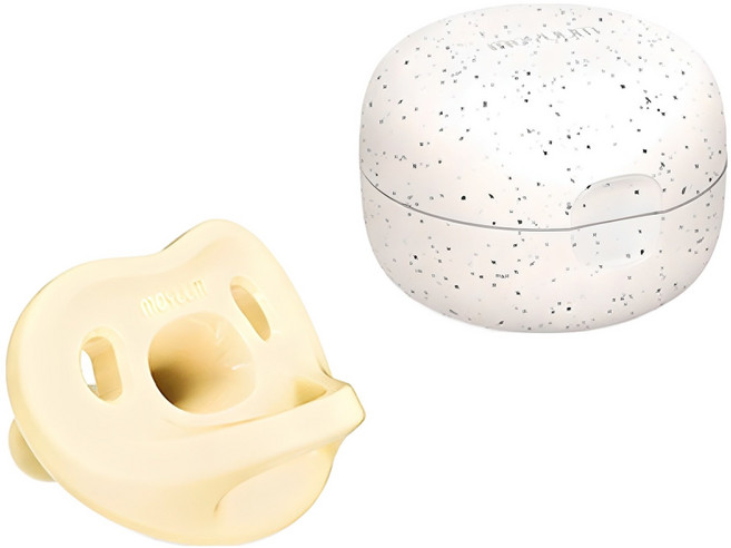 모윰 올 실리콘 마카롱 쪽쪽이 노리개젖꼭지 + 전용 케이스, 2단계(3~6개월), 레몬옐로우, 1세트