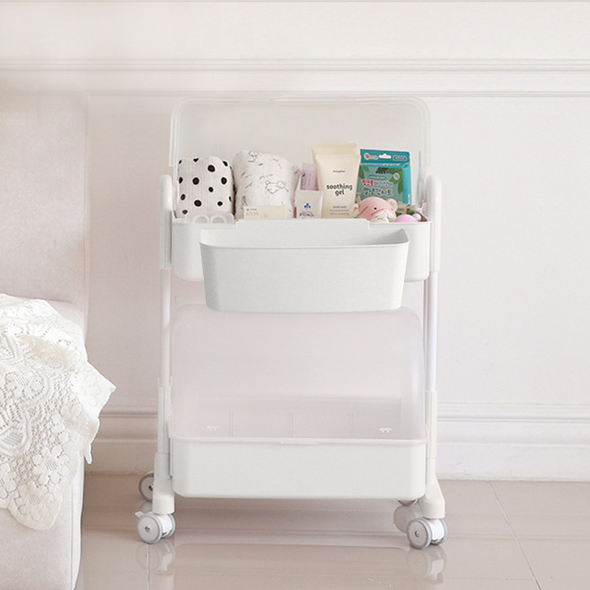 플라팜 뉴코코맘 트롤리 기저귀정리함 2단 캡형 + 칸막이 전체 + 보조바구니 세트, 화이트, 1개