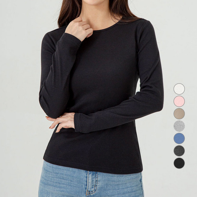 캐럿 여성용 데일리 슬림핏 긴팔 립 티셔츠