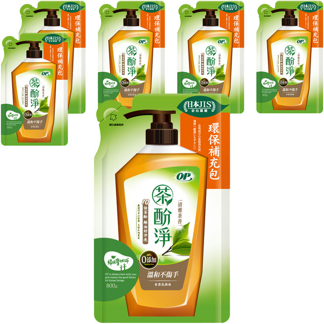 OP 茶酚淨洗潔精 補充包 清雅茶香, 800g, 6包