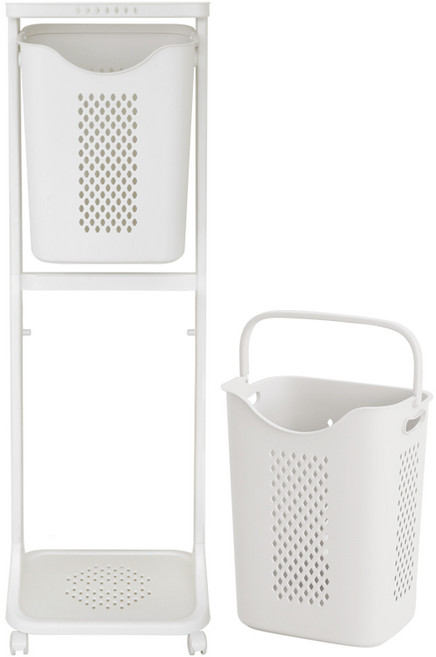 네이쳐리빙 더블점보 트롤리 스윙 2단 빨래바구니, 아이보리