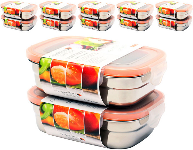 까사맘 스테인레스 스틸 사면 결착 강력 밀폐용기, 12개, 320ml