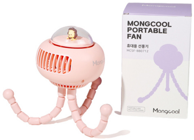 몽쿨 휴대용 문어발 유모차 선풍기, 핑크, 1개