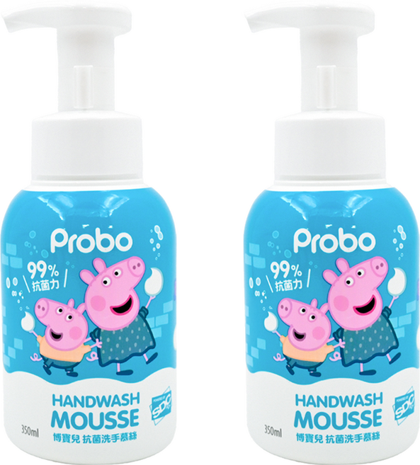 Probo 博寶兒 佩佩豬 抗菌洗手慕絲, 清新果香, 350ml, 2瓶