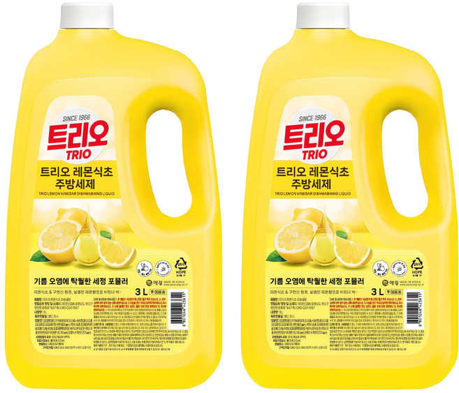 트리오 레몬식초 주방세제, 3L, 2개