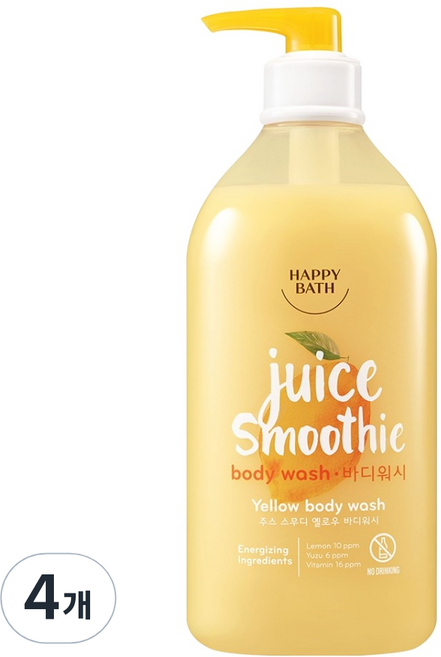 해피바스 쥬스 스무디 옐로우 바디워시 유자향, 820g, 4개