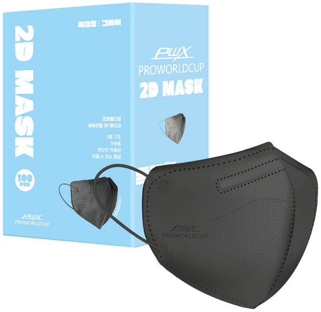 프로월드컵 2D 마스크 특대형, 100개입, 1개, 그레이
