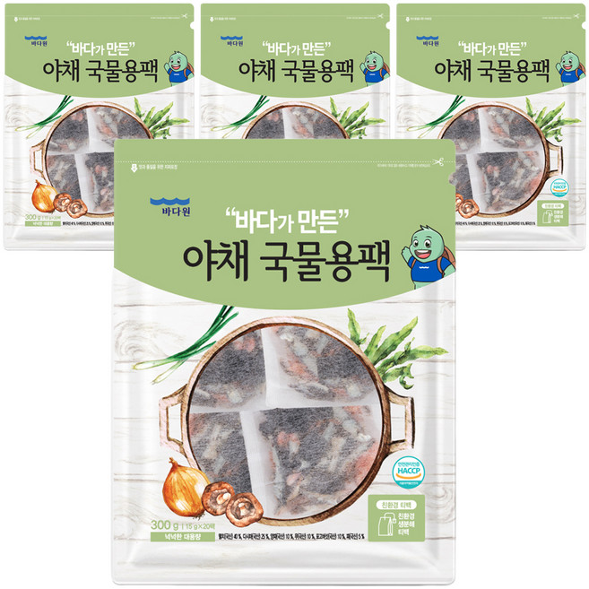 바다원 야채 국물용팩, 300g, 4개