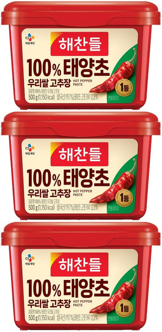 해찬들 태양초 우리쌀 고추장, 500g, 3개
