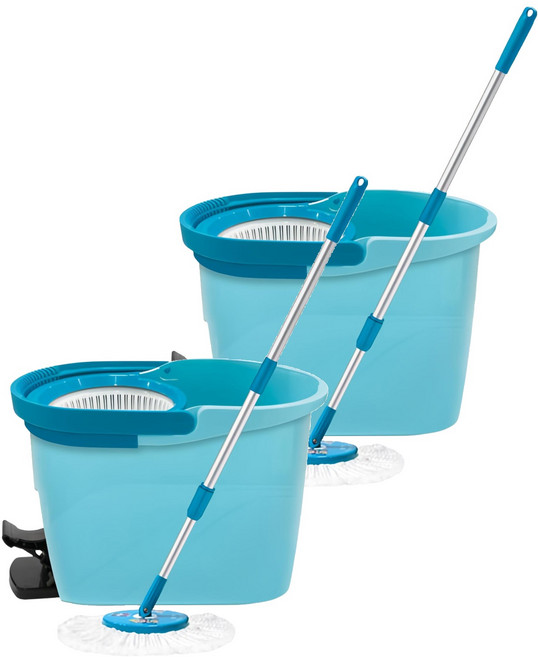 EASY CLEANER 家簡塵除 新雙驅動旋轉拖把組 1桶1拖1布, 2組