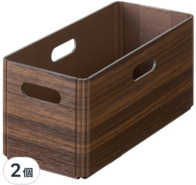 KING JIM KIINI 木質風格折疊收納箱 長型, 深棕色, 2個