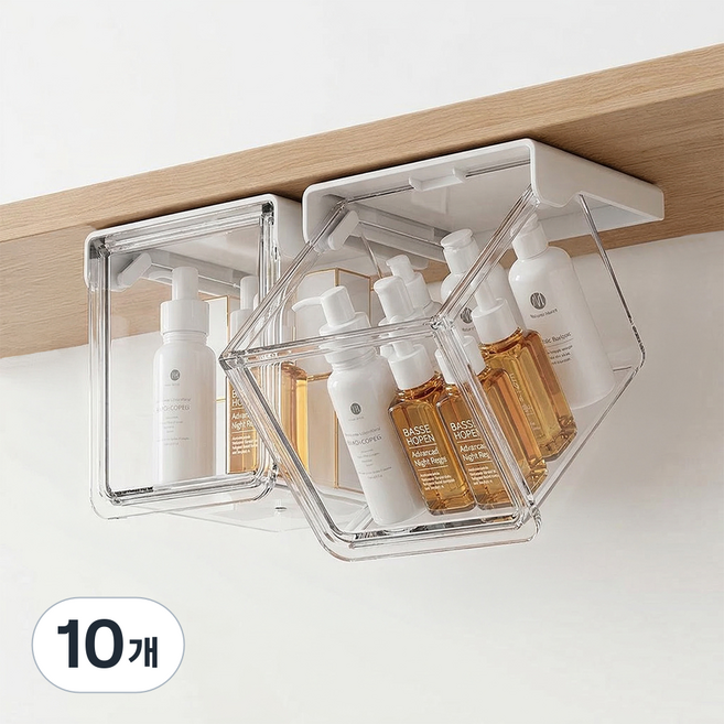 마메 홈 무타공 부착식 슬라이딩 히든 수납 서랍 소형, 화이트, 10개