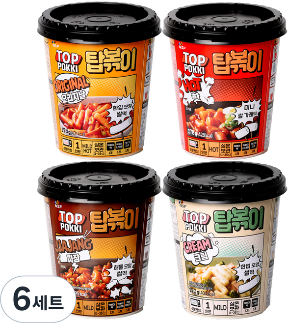 탑볶이 컵 오리지널 + 매운맛 + 짜장맛 + 크림맛, 6세트