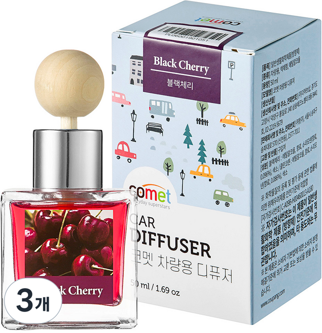코멧 설레는 향 가득 차량용 디퓨저 50ml, 블랙체리, 3개