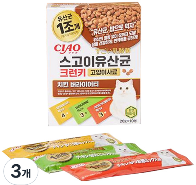 챠오츄르 전연령 고양이 CIAO 스고이유산균 크런키 치킨 버라이어티 P-247K 10p, 3개, 200g, 닭