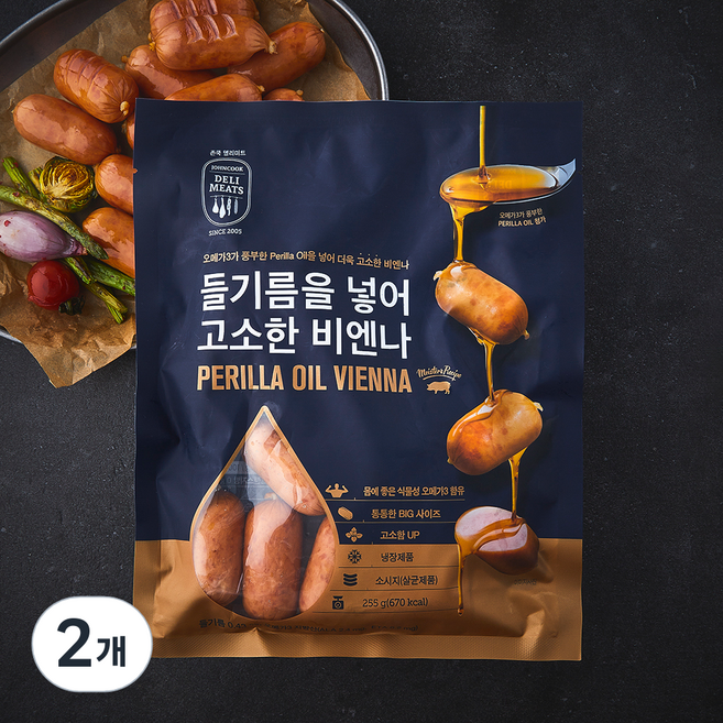 존쿡델리미트 들기름을 넣어 고소한 비엔나, 255g, 2개
