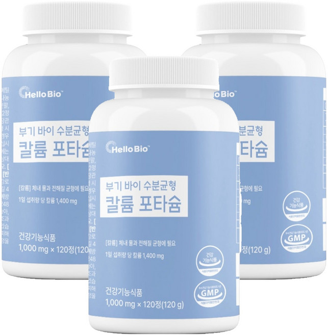 헬로바이오 프리미엄 칼륨 포타슘 120g, 3개, 120정