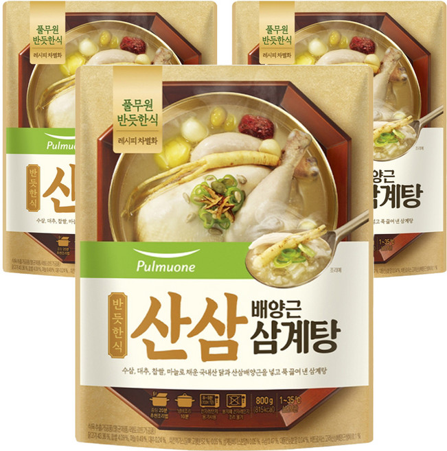 풀무원 반듯한식 산삼배양근 삼계탕 실온, 800g, 3개