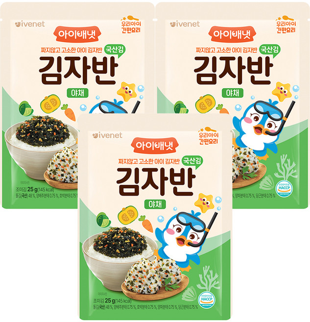 아이배냇 유아용 김자반 야채, 혼합맛(김/야채), 25g, 3개