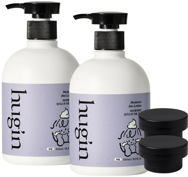 허긴 유아용 모이스처 아토 대용량 로션 무향 + 거꾸로캡, 500ml, 2개