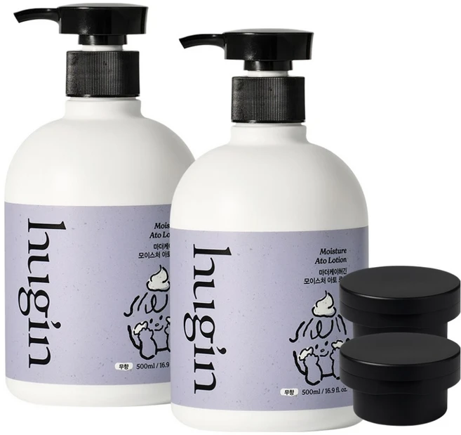 허긴 유아용 모이스처 아토 대용량 로션 무향 + 거꾸로캡, 500ml, 2개 - 쿠팡