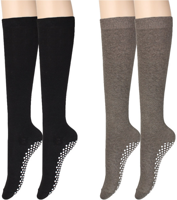 코지라벨 여성용 흘러내림방지 듀얼 논슬립 무지 니삭스 믹스C, 블랙 + 브라운, 2개