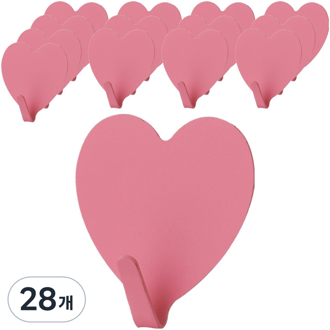 덴빌리어 예쁜 고리 하트 접착 후크 4 x 4 cm, 핑크, 28개