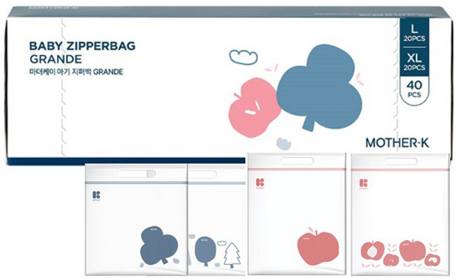 마더케이 아기 지퍼백 그란데 L 20매입 + XL 20매입, 1개