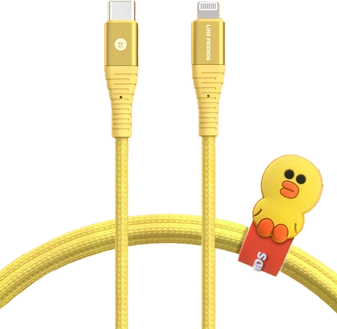 ONPRO LINE FRIENDS USB-C-Lightning 充電/傳輸線, 1.2m, 莎莉 黃色, 1條