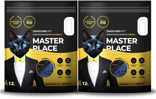 딩동펫 마스터 플레이스 미네랄 벤토나이트 고양이 모래, 12L, 2개, 무향