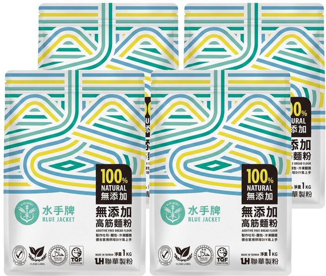 聯華製粉 BLUE JACKET 水手牌 無添加高筋麵粉, 1kg, 4包