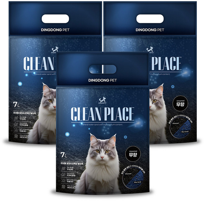 딩동펫 클린 플레이스 미네랄 벤토나이트 고양이 모래, 7L, 3개, 무향