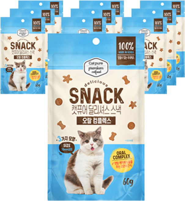 캣퓨어 고양이 딜리셔스 스낵, 10개, 60g, 오랄컴플렉스