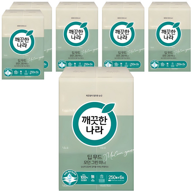 깨끗한나라 딥 무드 모던 그린 천연펄프 미니 미용티슈 2겹, 250매, 36개
