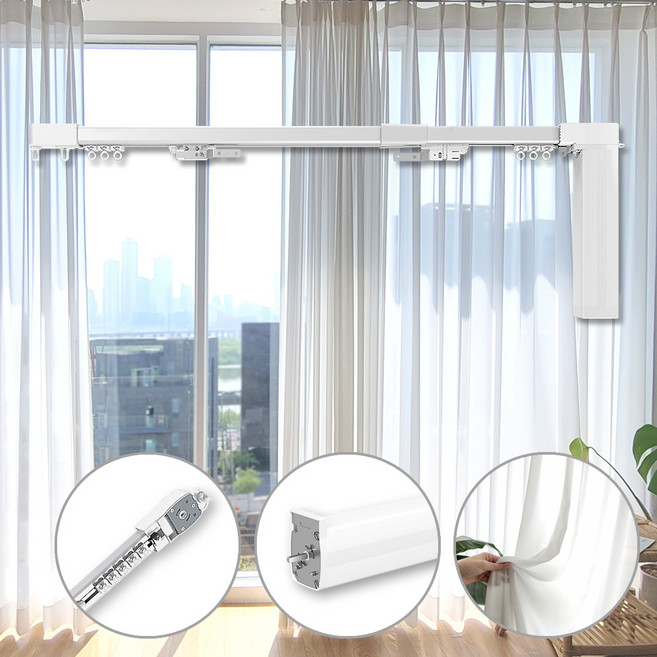 윈테리어 차르르 도톰 쉬폰커튼 + 길이조절 전동커튼 레일 + 모터 세트 방문설치