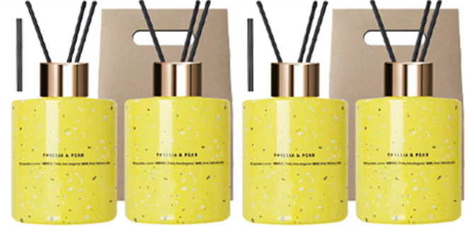 플렌느 마블 디퓨저 2p + 스틱 랜덤발송 10p + 쇼핑백 세트, 프리지아앤페어, 200ml, 4개