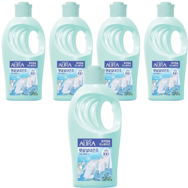 아우라 햇살 실내 건조 섬유유연제 프레시클린 본품, 1L, 5개