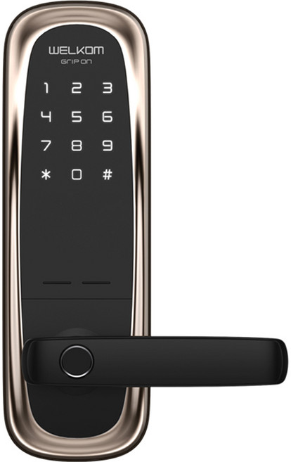 솔리티 웰콤 그립온 지문인식 무타공 손잡이 있음 도어락, WM-650B, 고객직접설치