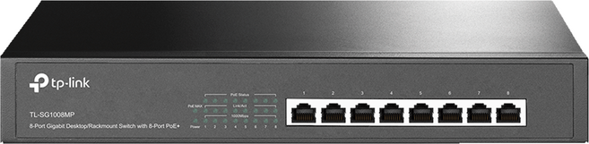 tp-link 8埠 Gigabit桌上型/機架式交換器 含8埠 PoE +, TL-SG1008MP, 1個